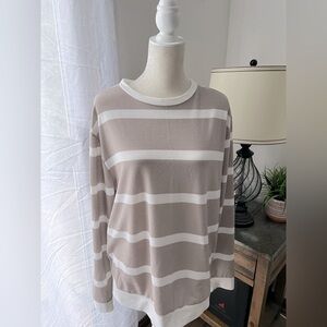Pink Lily Striped Beige and White top